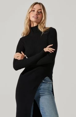 Hi Slit Turtleneck Sweater 15 Hi Slit Turtleneck Sweater -Chic Outfit Shop AT16295 BLACK 3