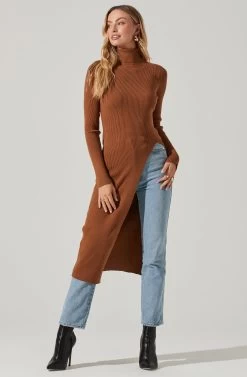 Hi Slit Turtleneck Sweater 18 Hi Slit Turtleneck Sweater -Chic Outfit Shop AT16295 CAMEL 1