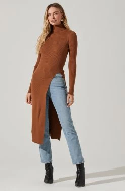 Hi Slit Turtleneck Sweater 20 Hi Slit Turtleneck Sweater -Chic Outfit Shop AT16295 CAMEL 2