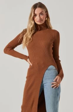 Hi Slit Turtleneck Sweater 19 Hi Slit Turtleneck Sweater -Chic Outfit Shop AT16295 CAMEL 3