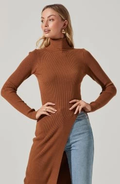 Hi Slit Turtleneck Sweater 21 Hi Slit Turtleneck Sweater -Chic Outfit Shop AT16295 CAMEL 4