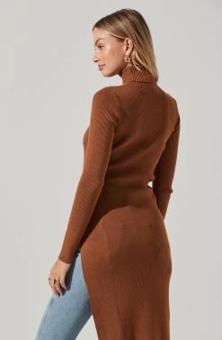 Hi Slit Turtleneck Sweater 22 Hi Slit Turtleneck Sweater -Chic Outfit Shop AT16295 CAMEL 5