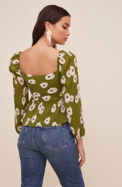Sweetheart Floral Long Sleeve Crinkle Top -Chic Outfit Shop AT16487 GREENPOPPYFLORAL 5