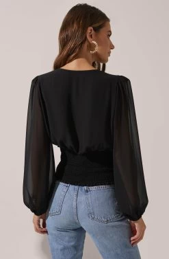 Ruched Bodice Long Sleeve Top -Chic Outfit Shop AT16488 003 BLACK 4