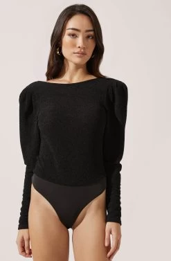 Low V Open Back Bodysuit -Chic Outfit Shop AT16498 BLACK 2