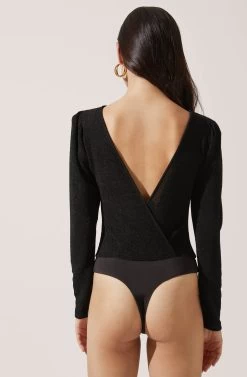 Low V Open Back Bodysuit -Chic Outfit Shop AT16498 BLACK 3