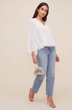 Volume Sleeve V Neck Top -Chic Outfit Shop AT16511 003 IVORY 1