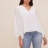 Volume Sleeve V Neck Top 1 Volume Sleeve V Neck Top -Chic Outfit Shop AT16511 003 IVORY 2