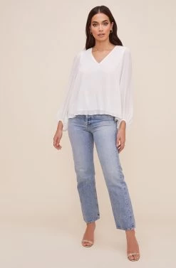 Volume Sleeve V Neck Top -Chic Outfit Shop AT16511 003 IVORY 4