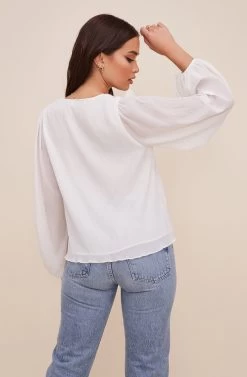 Volume Sleeve V Neck Top -Chic Outfit Shop AT16511 003 IVORY 6