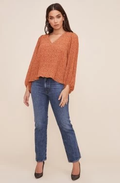 Volume Sleeve V Neck Top -Chic Outfit Shop AT16511 003 RUSTDITSY 1