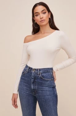 Kaia One Shoulder Bodysuit -Chic Outfit Shop AT16630 ECRU 2