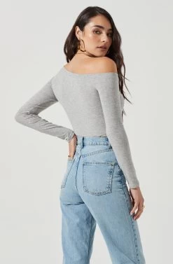 Kaia One Shoulder Bodysuit -Chic Outfit Shop AT16630 HEATHERGREY 4
