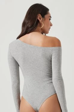 Kaia One Shoulder Bodysuit -Chic Outfit Shop AT16630 HEATHERGREY 5