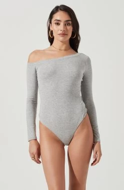 Kaia One Shoulder Bodysuit -Chic Outfit Shop AT16630 HEATHERGREY 6
