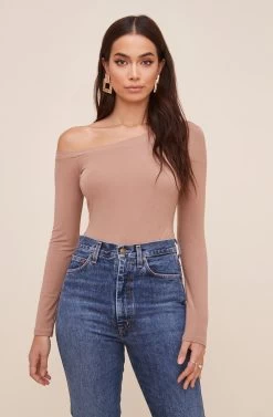 Kaia One Shoulder Bodysuit -Chic Outfit Shop AT16630 TAUPE 3