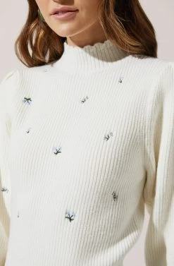 Embroidered Puff Sleeve Sweater 8 Embroidered Puff Sleeve Sweater -Chic Outfit Shop AT16647 OFFWHITE 3