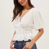 Bubble Sleeve Smocked Top 1 Bubble Sleeve Smocked Top -Chic Outfit Shop AT16720 003 WHITE 2
