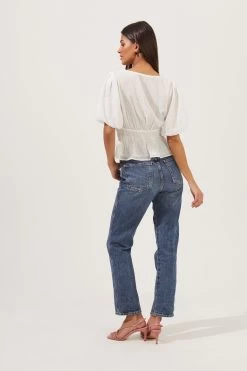 Bubble Sleeve Smocked Top -Chic Outfit Shop AT16720 003 WHITE 5