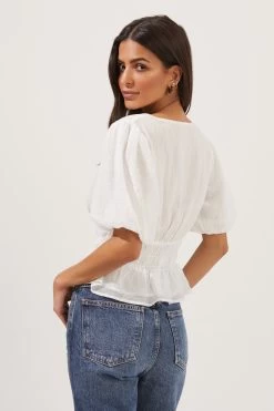Bubble Sleeve Smocked Top -Chic Outfit Shop AT16720 003 WHITE 6