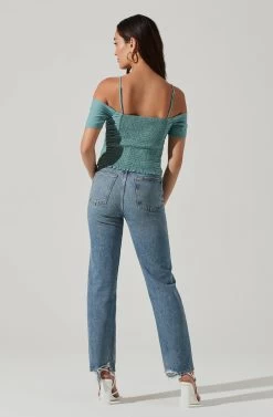 Ruched Off Shoulder Top -Chic Outfit Shop AT16814B DARKSAGE 0495