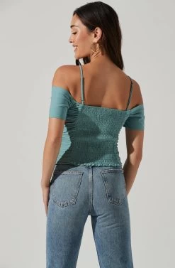 Ruched Off Shoulder Top -Chic Outfit Shop AT16814B DARKSAGE 0499