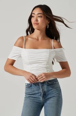 Ruched Off Shoulder Top -Chic Outfit Shop AT16814B WHITE 0461