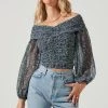 Long Sleeve Off The Shoulder Center Cinched Top -Chic Outfit Shop AT16934 PURPLEMULTIFLORAL 2