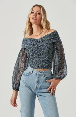 Long Sleeve Off The Shoulder Center Cinched Top