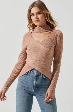 Mock Neck Cross Front Sweater 31 Mock Neck Cross Front Sweater -Chic Outfit Shop AT17003 BLUSH 0866