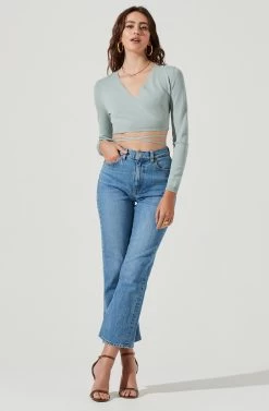 Tie Waist Wrap Sweater 16 Tie Waist Wrap Sweater -Chic Outfit Shop AT17019 SAGE 1