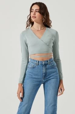 Tie Waist Wrap Sweater 14 Tie Waist Wrap Sweater -Chic Outfit Shop AT17019 SAGE 2