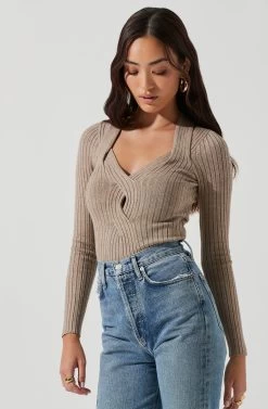 Twist Front Sweater 27 Twist Front Sweater -Chic Outfit Shop AT17051 TAUPE 1140