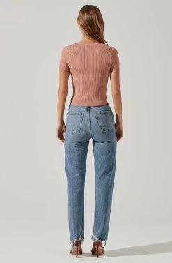 Cap Sleeve Ribbed Sweetheart Top -Chic Outfit Shop AT17074 MAUVE 5