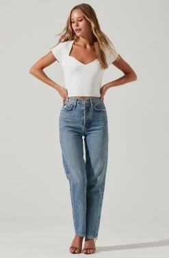 Cap Sleeve Ribbed Sweetheart Top -Chic Outfit Shop AT17074 WHITE 1