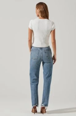 Cap Sleeve Ribbed Sweetheart Top -Chic Outfit Shop AT17074 WHITE 4