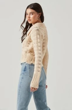 Scallop Collar Cardigan -Chic Outfit Shop AT17096 BONE 4