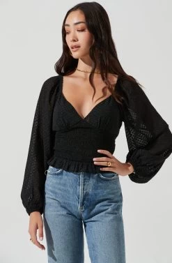 Long Sleeve Smocked Top -Chic Outfit Shop AT17109 BLACK 0044