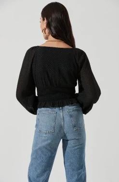 Long Sleeve Smocked Top -Chic Outfit Shop AT17109 BLACK 0050