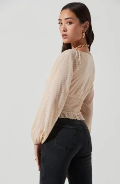 Long Sleeve Smocked Top -Chic Outfit Shop AT17109 CREAM 0930