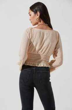 Long Sleeve Smocked Top -Chic Outfit Shop AT17109 CREAM 0931