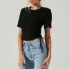 Cinched Side Crop Tee -Chic Outfit Shop AT17186 BLACK 1504