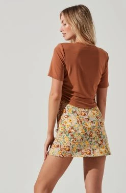 Cinched Side Crop Tee 25 Cinched Side Crop Tee -Chic Outfit Shop AT17186 TAN 1127