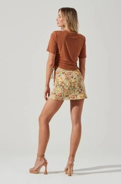 Cinched Side Crop Tee 23 Cinched Side Crop Tee -Chic Outfit Shop AT17186 TAN 1129