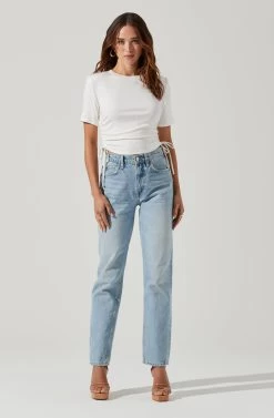 Cinched Side Crop Tee 27 Cinched Side Crop Tee -Chic Outfit Shop AT17186 WHITE 1