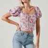Lace Up Floral Puff Sleeve Top -Chic Outfit Shop AT17232 PURPLEMULTIFLORAL 1357