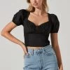 Poplin Lace Up Puff Sleeve Top -Chic Outfit Shop AT17234 BLACK 04831