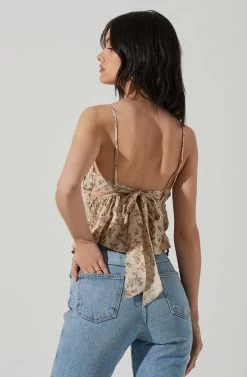 Pleated Floral Linen Cami -Chic Outfit Shop AT17248 TAUPEPINKFLORAL 5