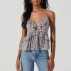 Ruffle Floral Tie Front Cami -Chic Outfit Shop AT17258 TURQ PINKFLORAL 2