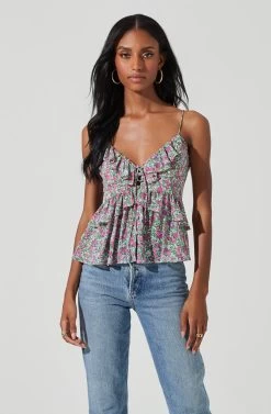 Ruffle Floral Tie Front Cami